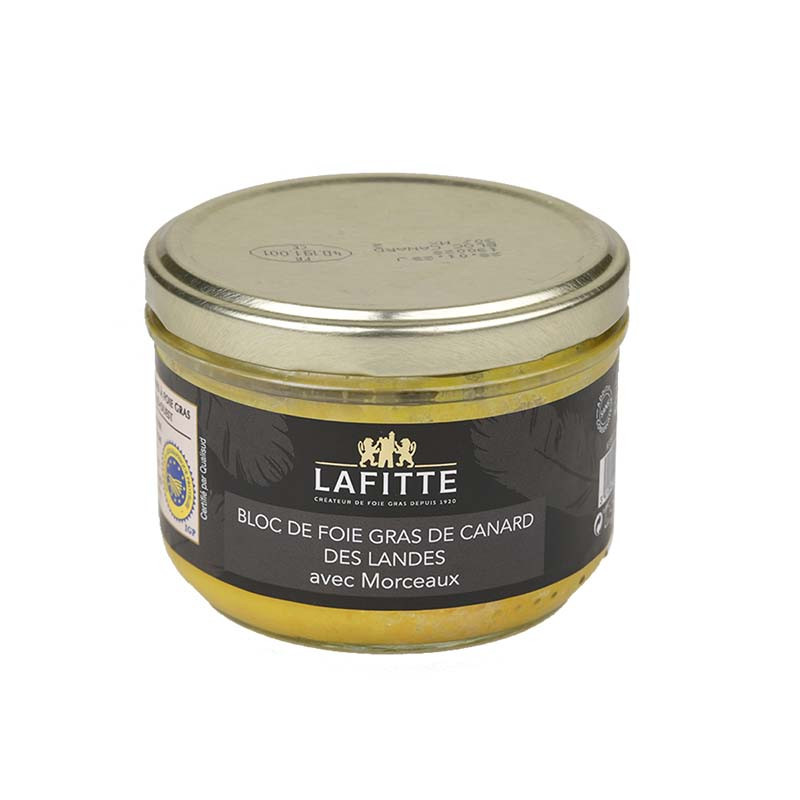 Bloc de foie gras de canard en morceaux (30%) en bocal 190G