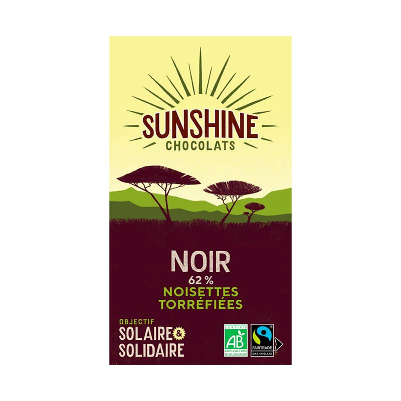 Tablette Chocolat Noir 62% Noisette Torréfiée 100G Sunshine