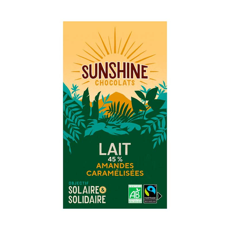 Tablette Chocolat Lait Amandes Caramelisées 100G Sunshine