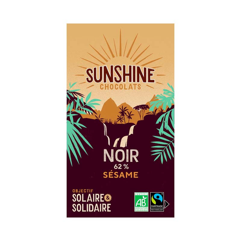 Tablette Chocolat Noir 62% Sésame 100G Sunshine